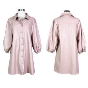 Dolce Cabo | Dusty Pink Faux Leather Puff Sleeve Button Front Mini Dress Large